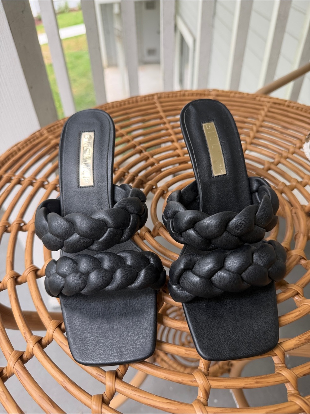 Billini Black Braided Double-Strap Slide Mules - Shelby Style